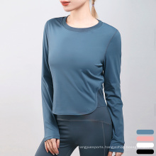 Custom Sport Top Quick Dry Mesh Stitching T-Shirt Four-Way Stretch Breathable Long Sleeve T Shirt For Yoga